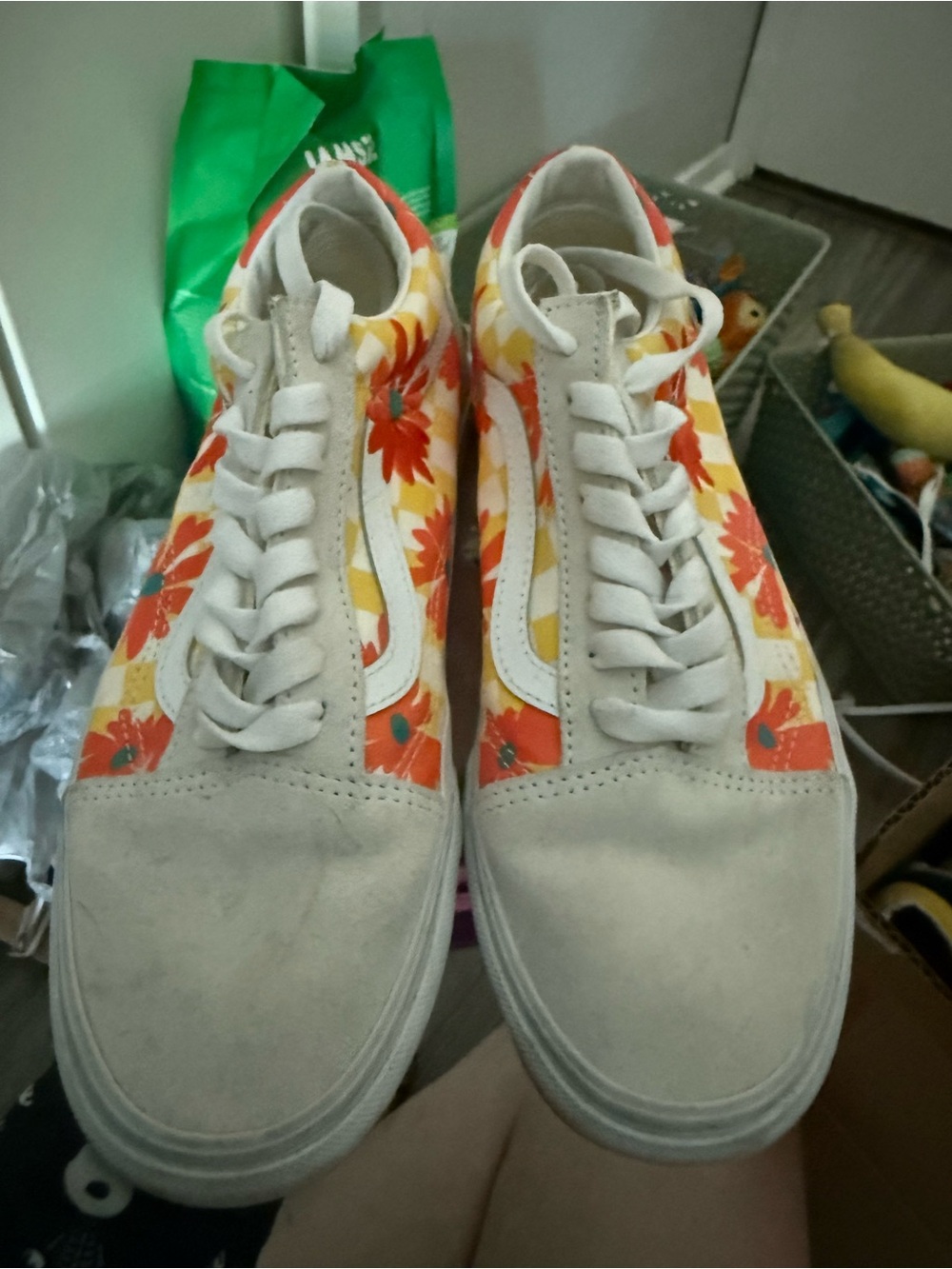 Vans Floral Old Skool Sneakers in White, Orange, Yellow